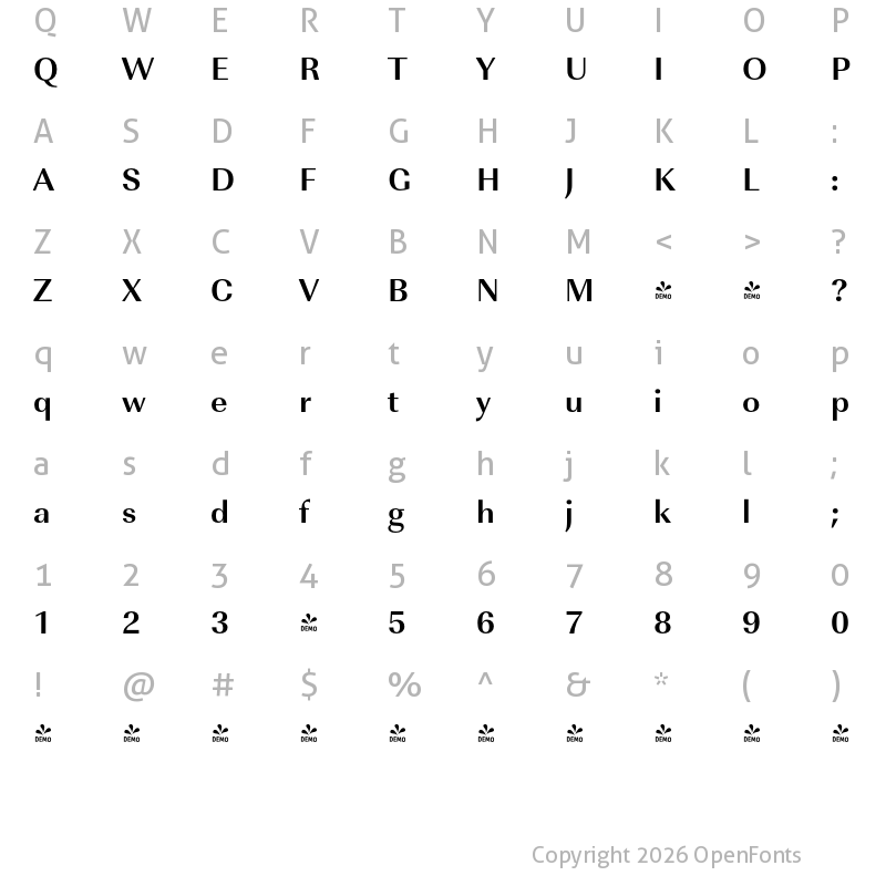 Character Map of FONTSPRING DEMO - ImperialURW Bold