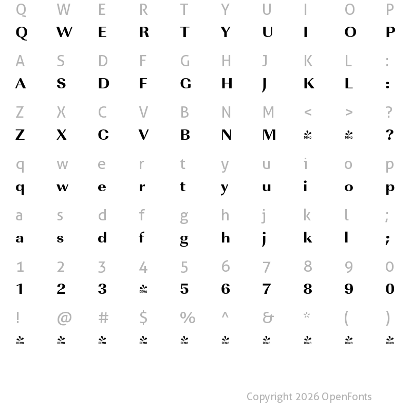 Character Map of FONTSPRING DEMO - ImperialURWWidExtBol Regular