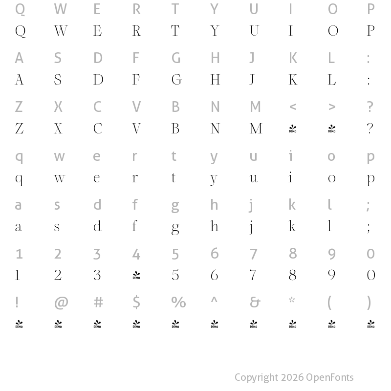 Character Map of FONTSPRING DEMO - Incognia Regular