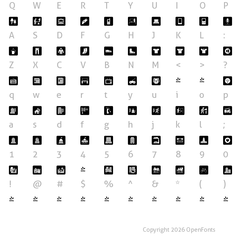 Character Map of FONTSPRING DEMO - Informative City Black Regular