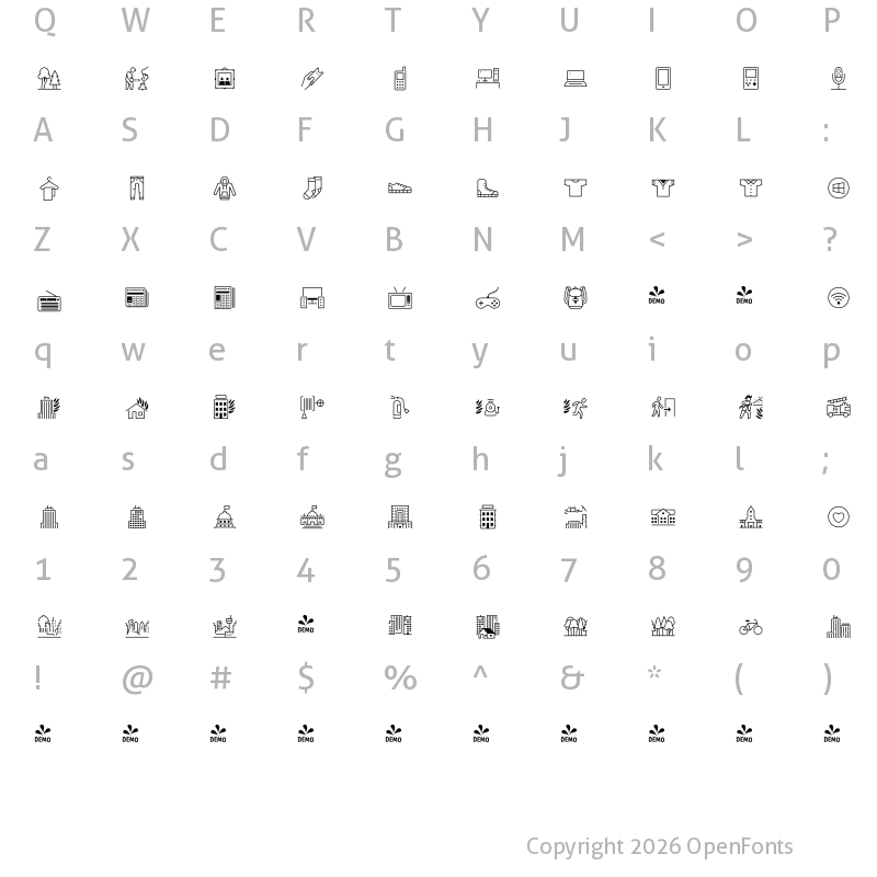 Character Map of FONTSPRING DEMO - Informative City Regular