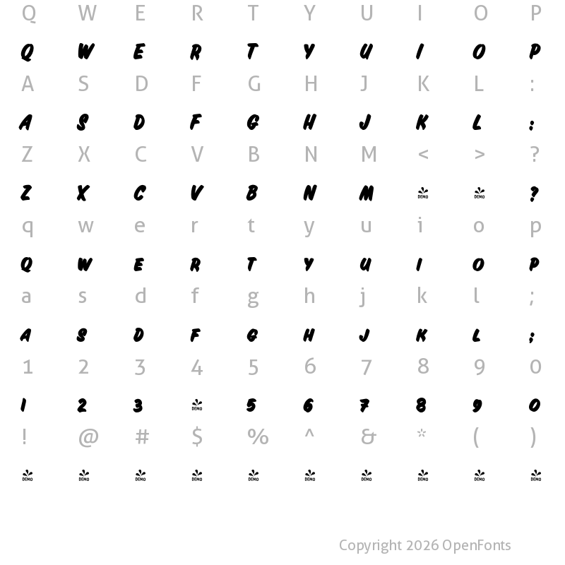 Character Map of FONTSPRING DEMO - Inkston Casual Black Regular