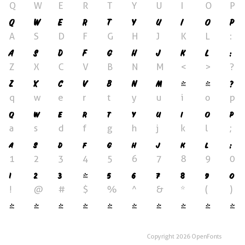 Character Map of FONTSPRING DEMO - Inkston Casual ExtraBold Regular