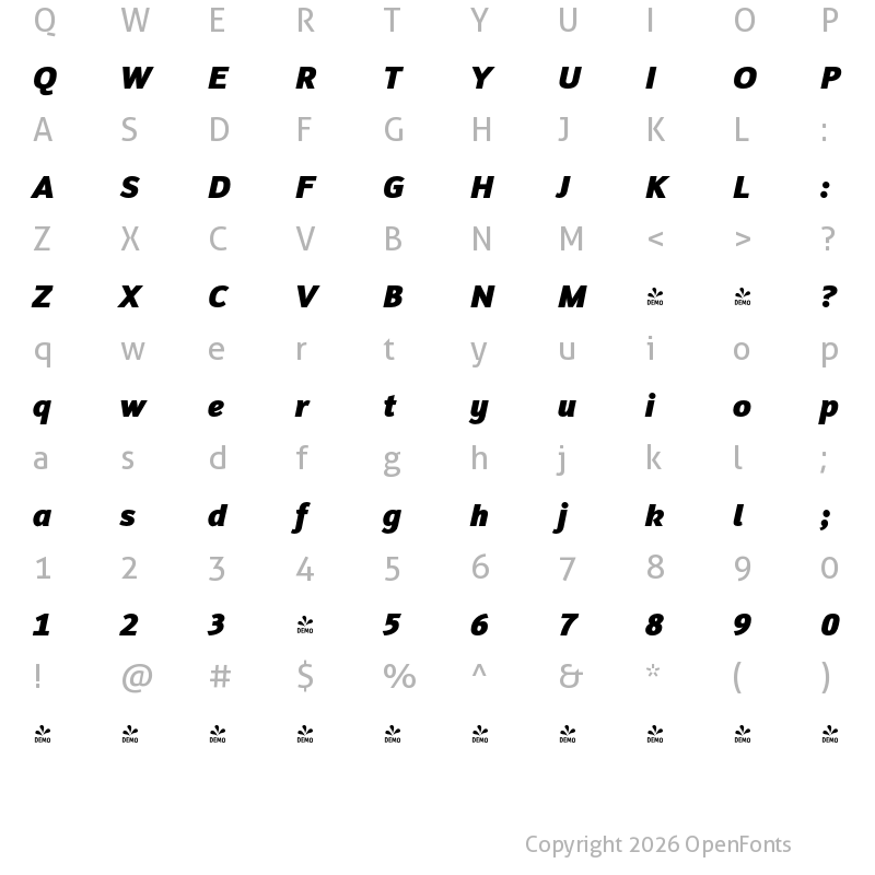 Character Map of FONTSPRING DEMO - Insider Black Italic Black Italic