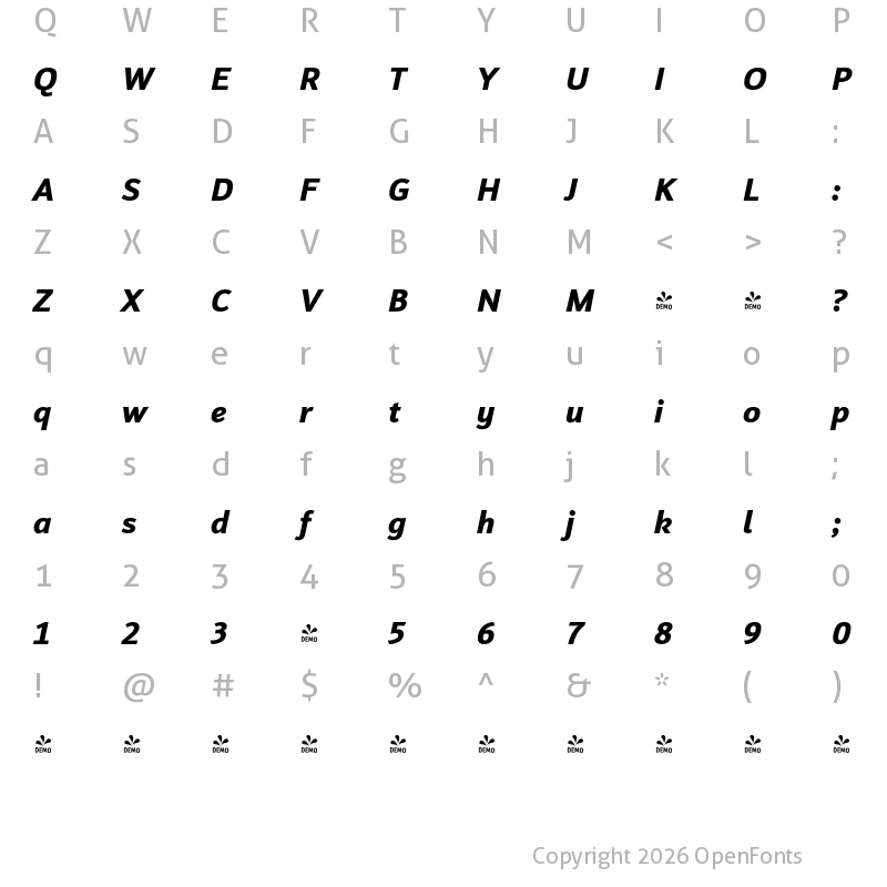 Character Map of FONTSPRING DEMO - Insider Bold Italic Bold Italic