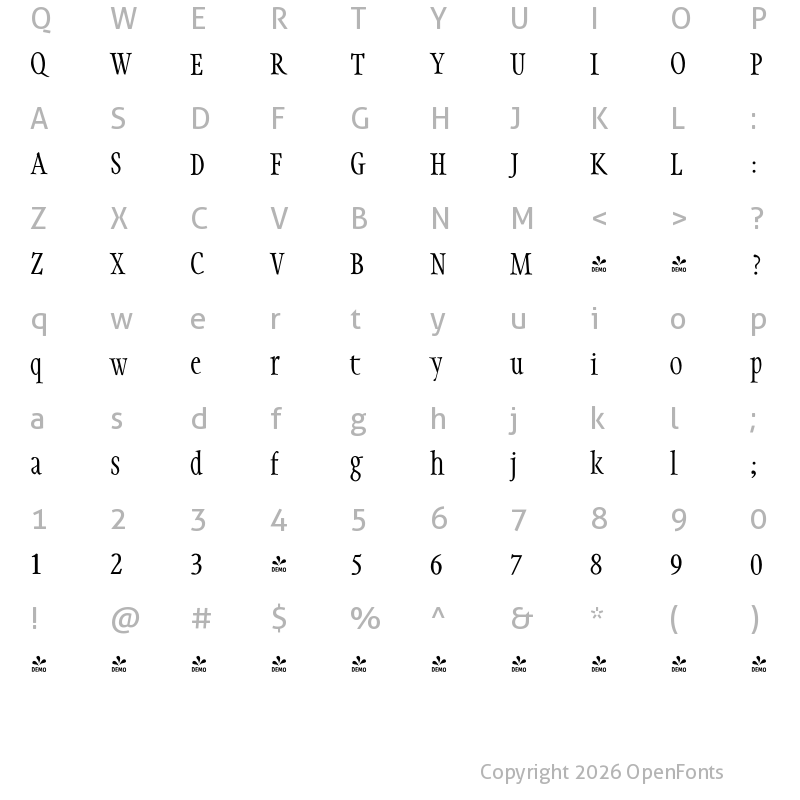 Character Map of FONTSPRING DEMO - Integrity JY Pro Bold