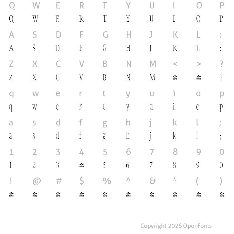 Character Map of FONTSPRING DEMO - Integrity JY Pro Regular