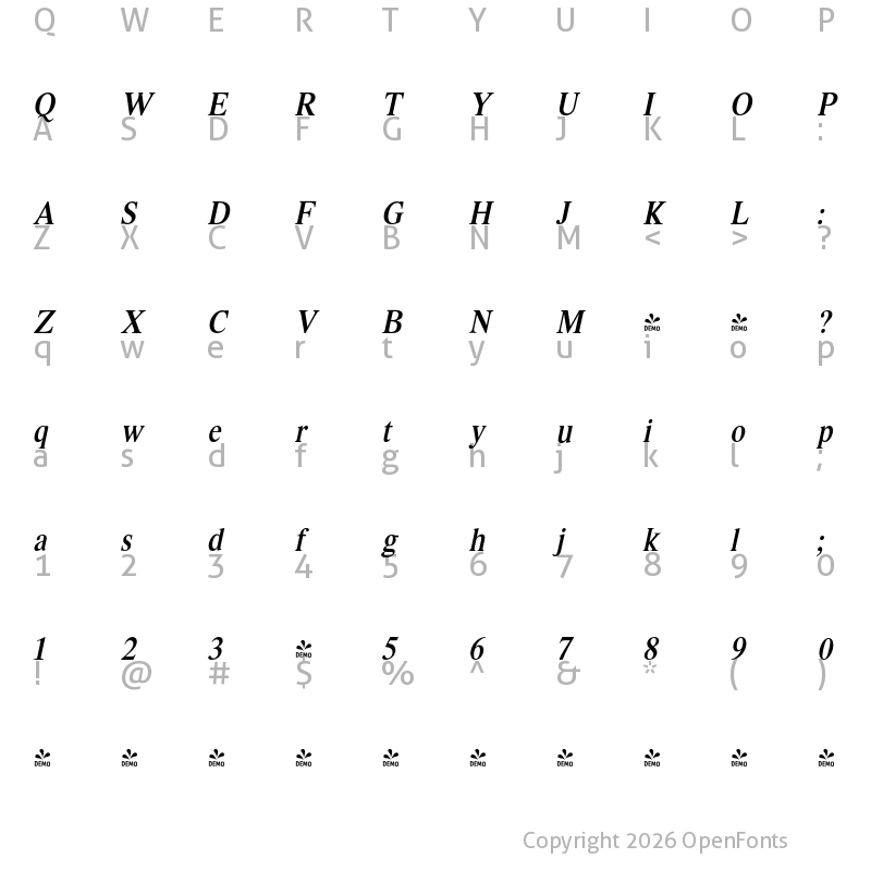 Character Map of FONTSPRING DEMO - IntellectaRomanaHumanisticaItalica Regular