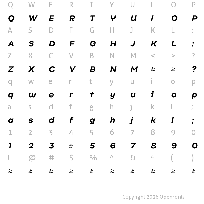 Character Map of FONTSPRING DEMO - Internacional Alt Bold It Regular