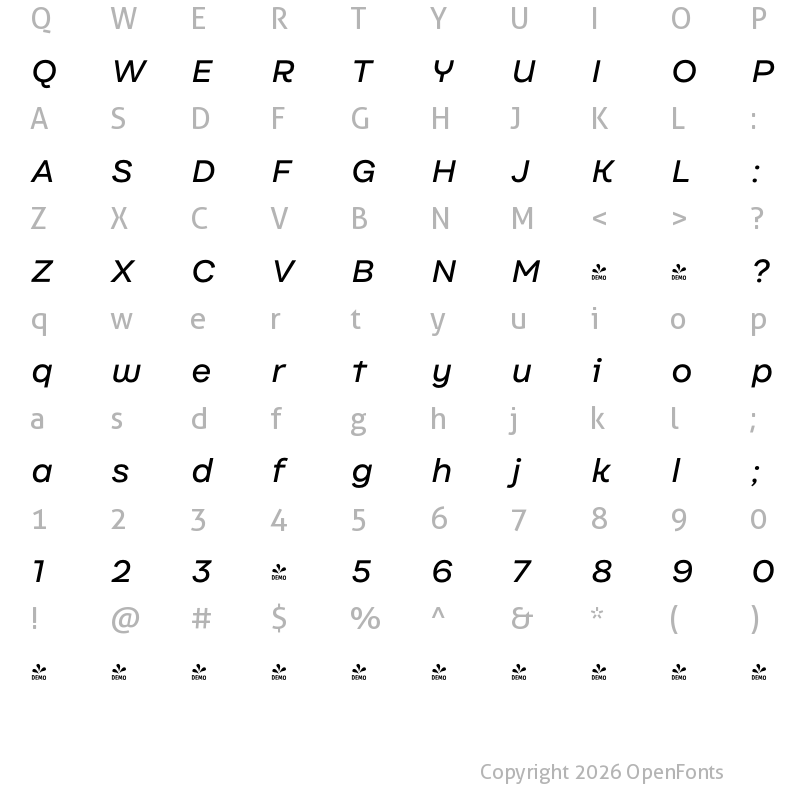 Character Map of FONTSPRING DEMO - Internacional Alt It Regular