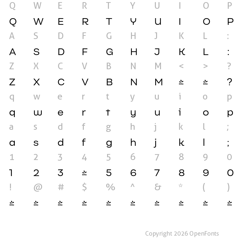 Character Map of FONTSPRING DEMO - Internacional Alt Light Regular