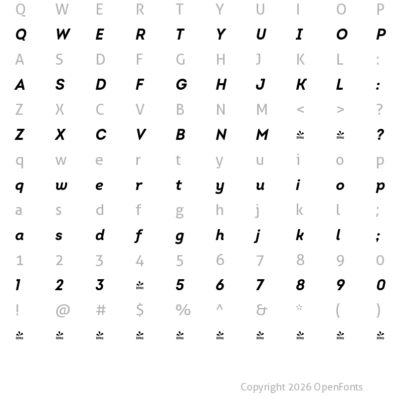 Character Map of FONTSPRING DEMO - Intro Bold Italic