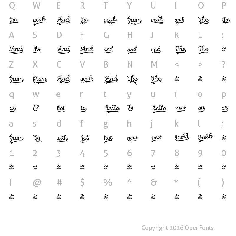 Character Map of FONTSPRING DEMO - Intro Goodies Words Regular