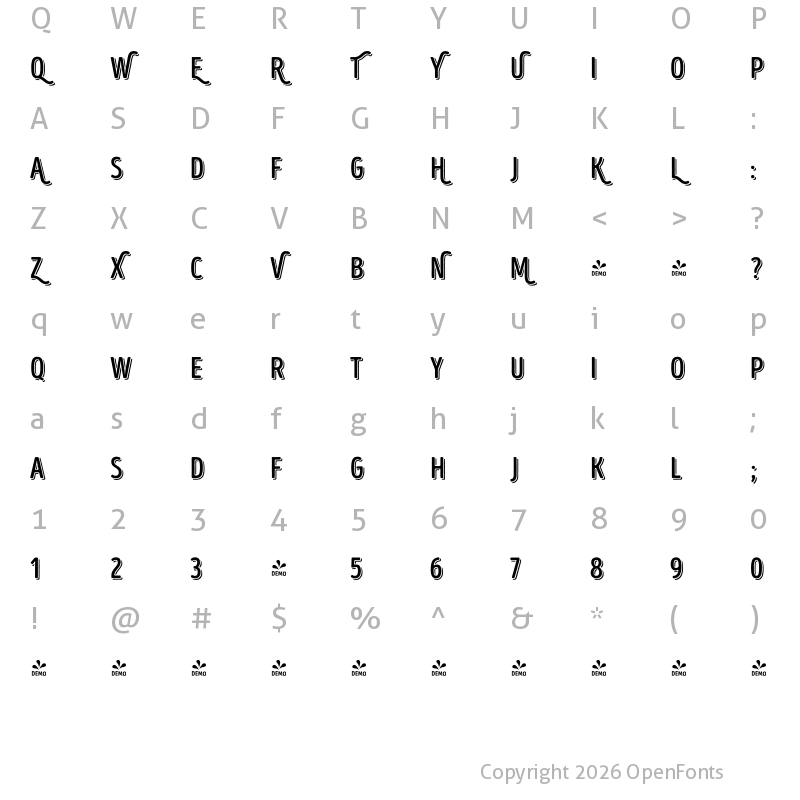 Character Map of FONTSPRING DEMO - Intro Head B UC Base Shade Regular