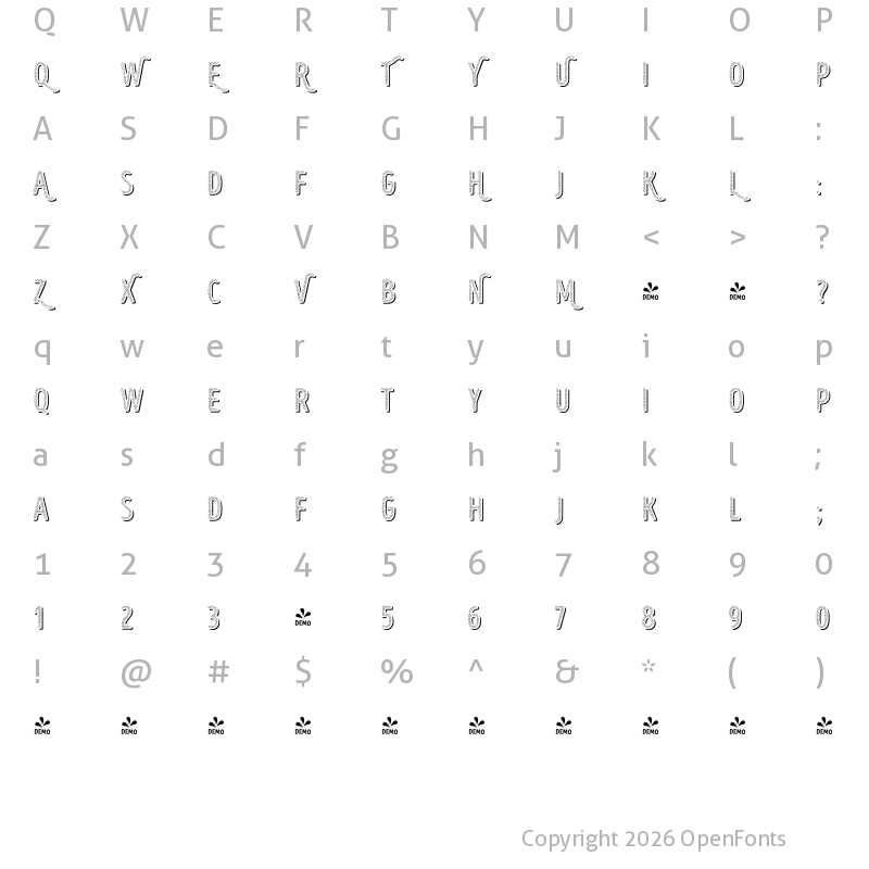 Character Map of FONTSPRING DEMO - Intro Head B UC H1 Shade Regular