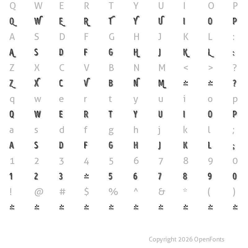 Character Map of FONTSPRING DEMO - Intro Head B UC L Base Shade Regular