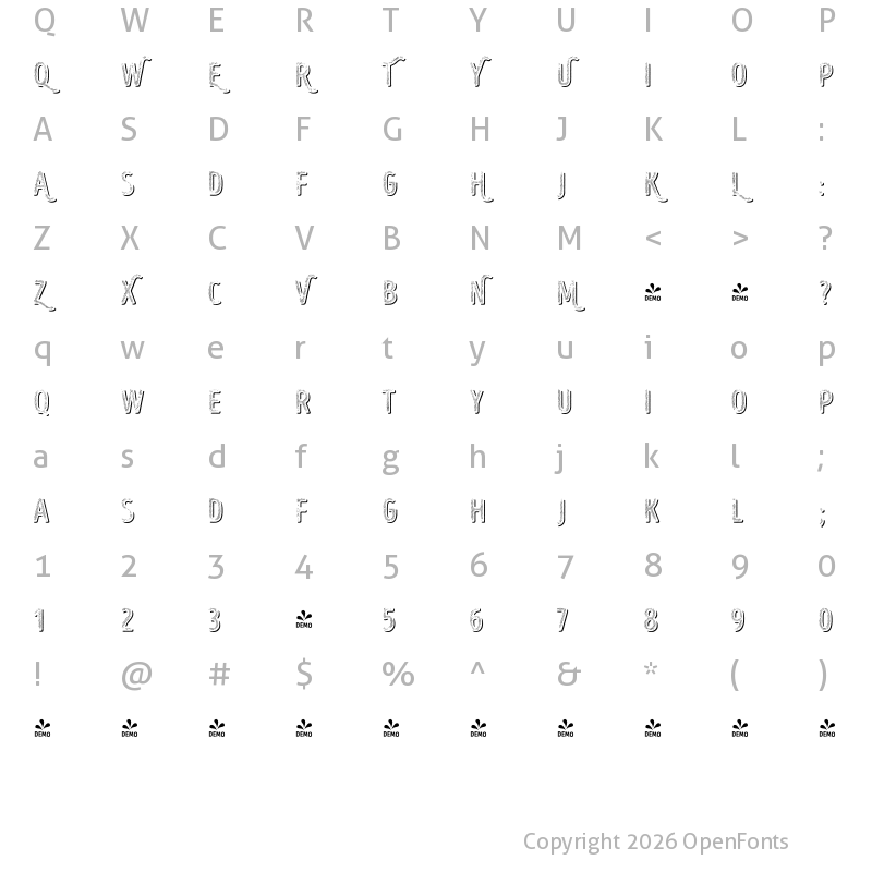 Character Map of FONTSPRING DEMO - Intro Head B UC L Shade Regular