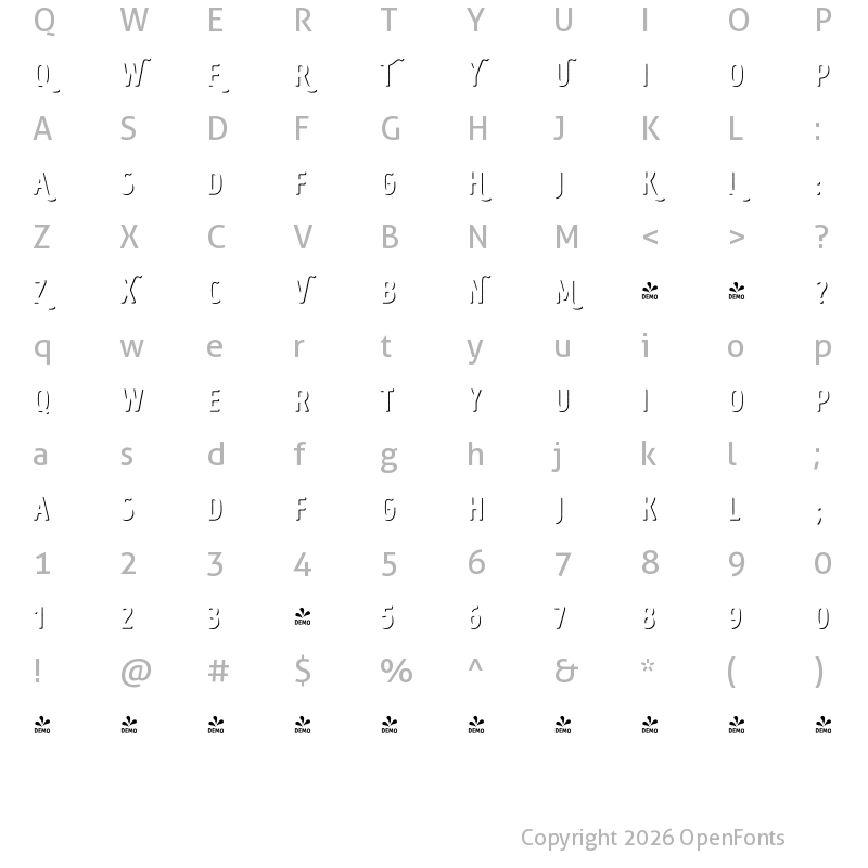 Character Map of FONTSPRING DEMO - Intro Head B UC Shade Regular