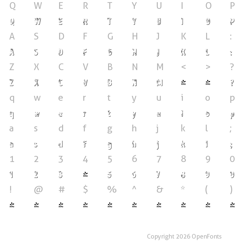 Character Map of FONTSPRING DEMO - Intro Head H G Shade Regular