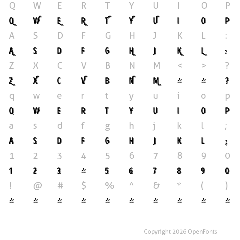 Character Map of FONTSPRING DEMO - Intro Head H UC Base Shade Regular