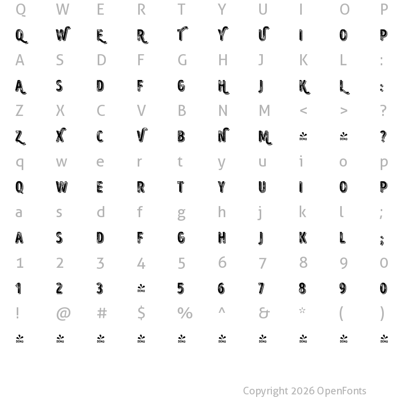 Character Map of FONTSPRING DEMO - Intro Head H UC G Base Shade Regular