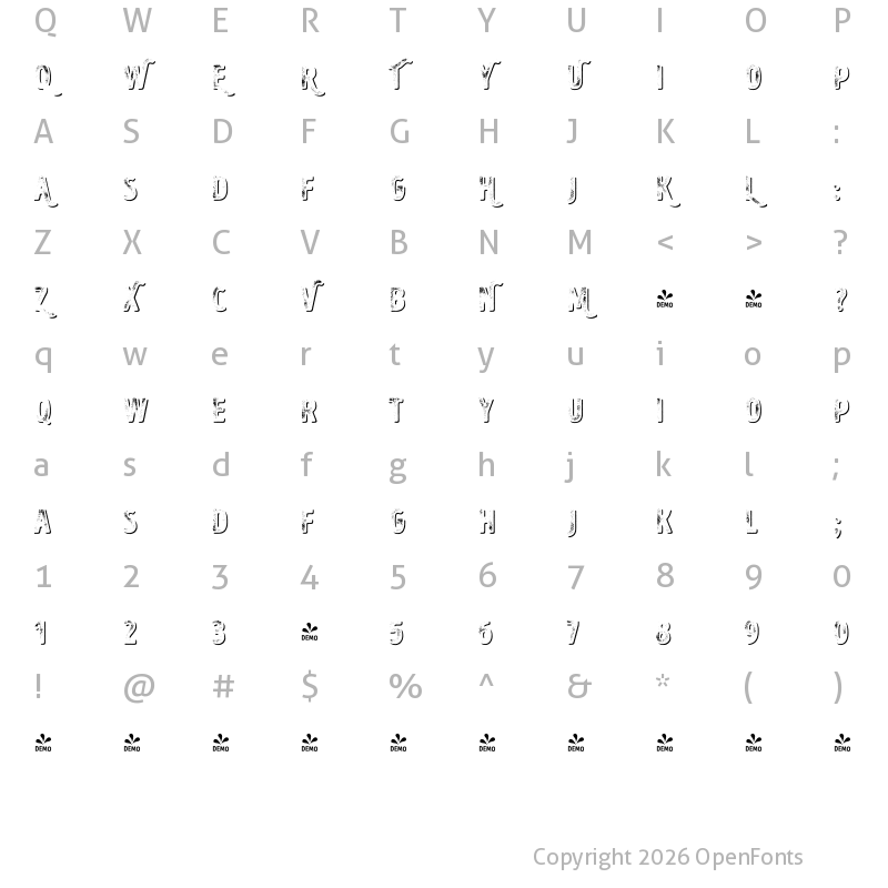Character Map of FONTSPRING DEMO - Intro Head H UC G Shade Regular