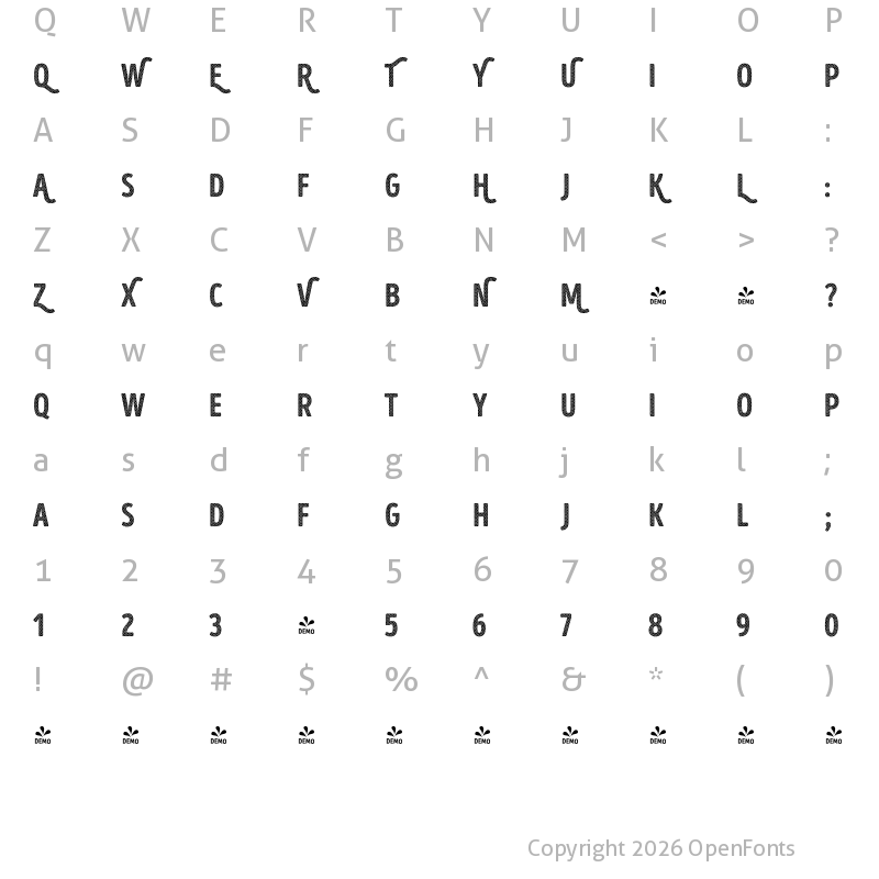 Character Map of FONTSPRING DEMO - Intro Head H UC H1 Base Regular