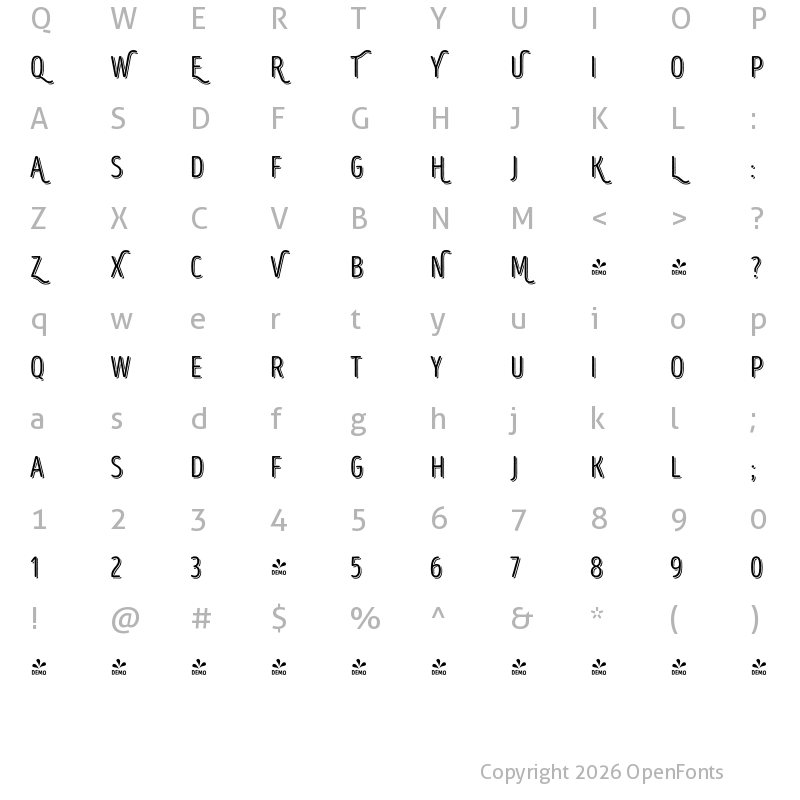Character Map of FONTSPRING DEMO - Intro Head R UC Base Shade Regular