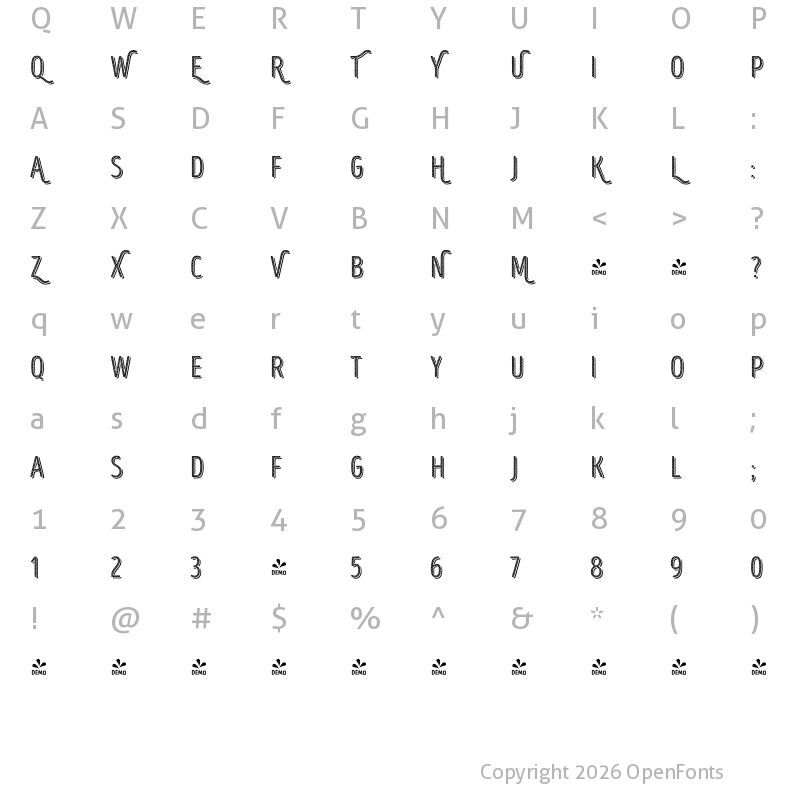 Character Map of FONTSPRING DEMO - Intro Head R UC H1 Base Shade Regular
