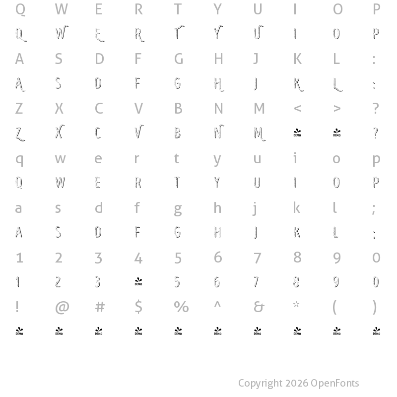Character Map of FONTSPRING DEMO - Intro Head R UC H2 Shade Regular