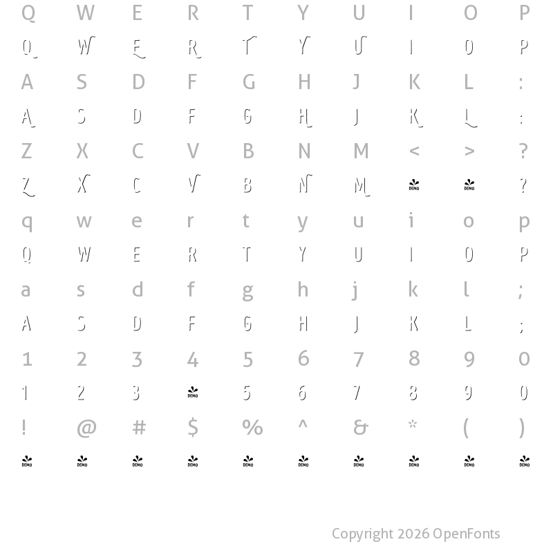 Character Map of FONTSPRING DEMO - Intro Head R UC Shade Regular