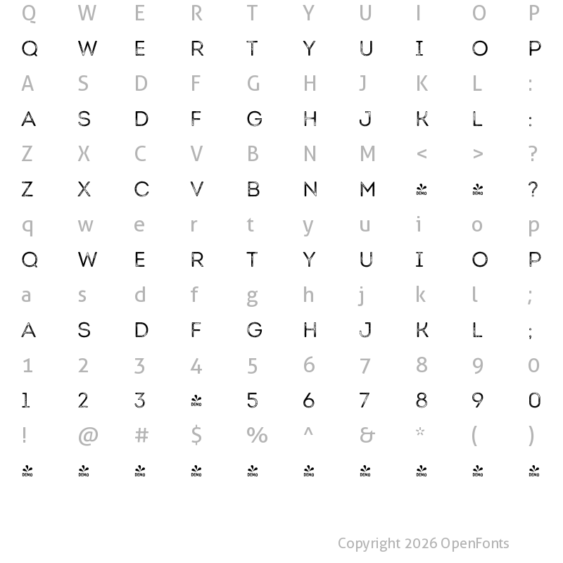 Character Map of FONTSPRING DEMO - Intro Rust Book Base G Regular