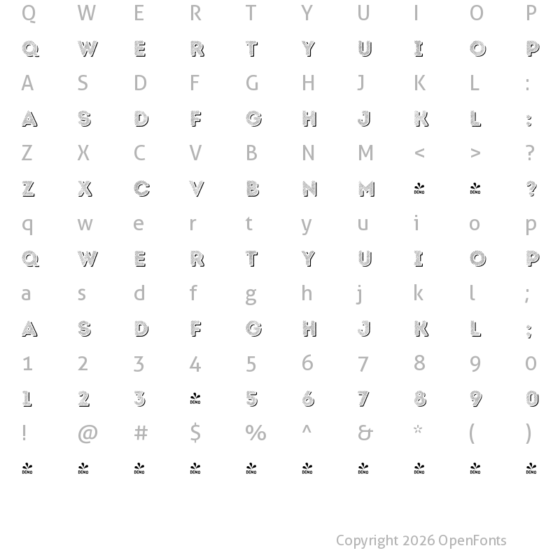 Character Map of FONTSPRING DEMO - Intro Rust H1 Fill Shade Regular