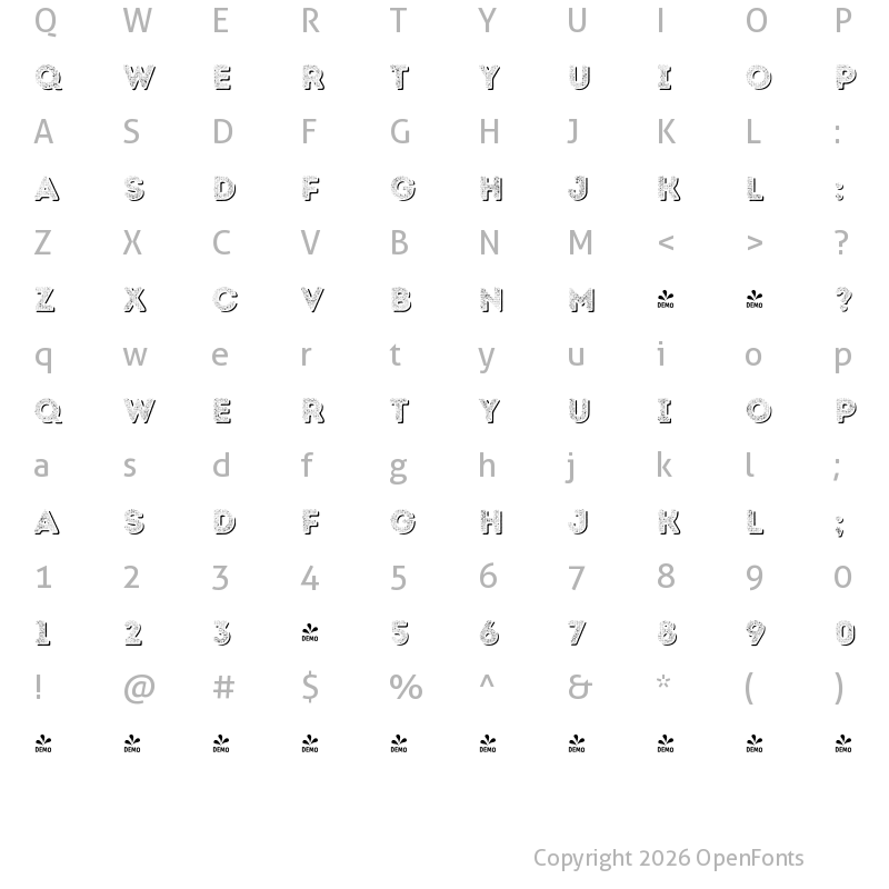 Character Map of FONTSPRING DEMO - Intro Rust H2 Fill Shade Regular