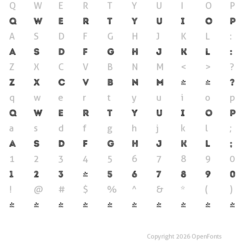 Character Map of FONTSPRING DEMO - Intro Rust L Base 2 Line Regular