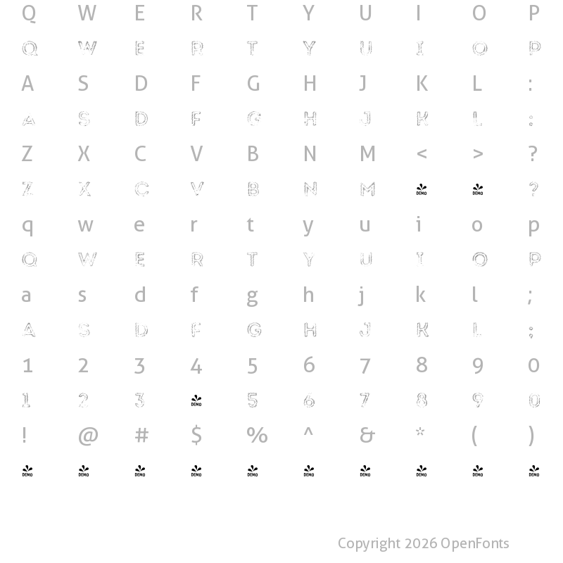 Character Map of FONTSPRING DEMO - Intro Rust L Fill 2 Regular