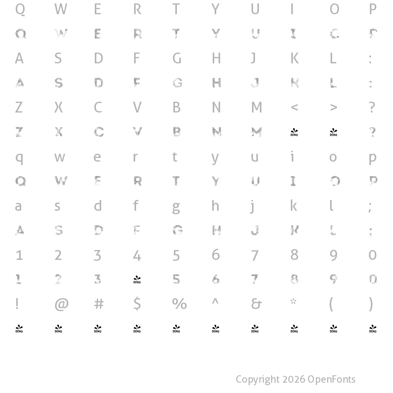 Character Map of FONTSPRING DEMO - Intro Rust L Fill Regular