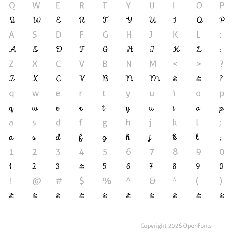 Character Map of FONTSPRING DEMO - Intro Script B G Base Regular
