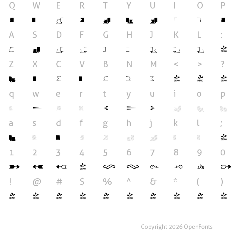 Character Map of FONTSPRING DEMO - Intro Script Goodies Banners Regular