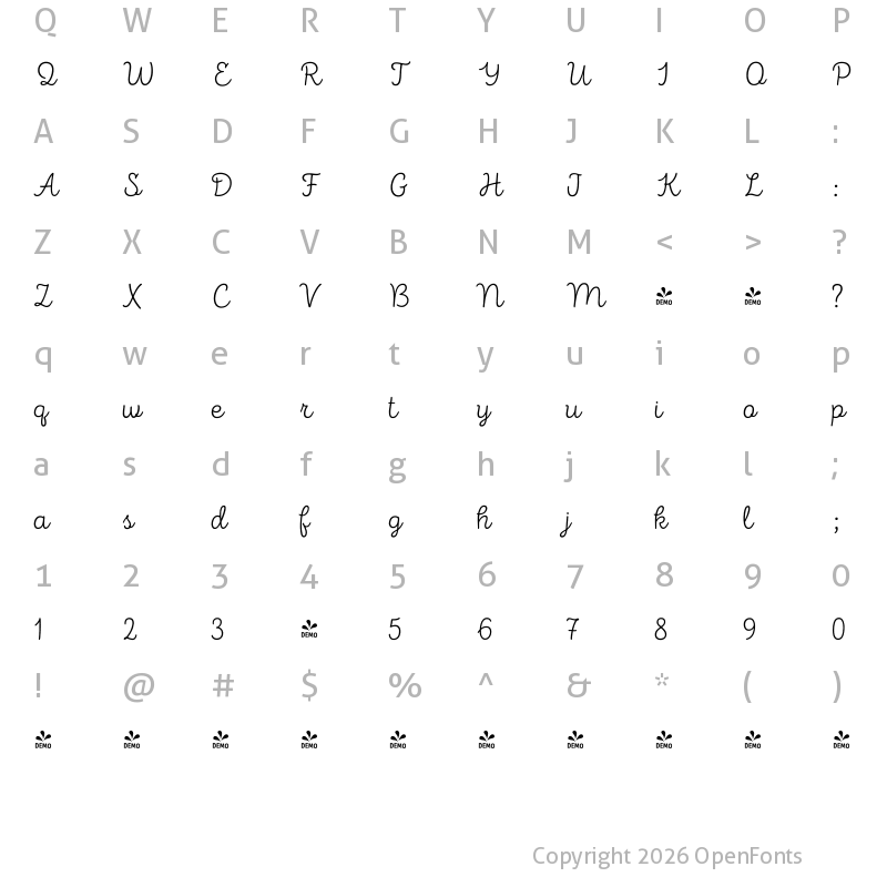 Character Map of FONTSPRING DEMO - Intro Script L Base Regular