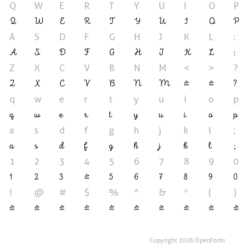 Character Map of FONTSPRING DEMO - Intro Script R Base Regular