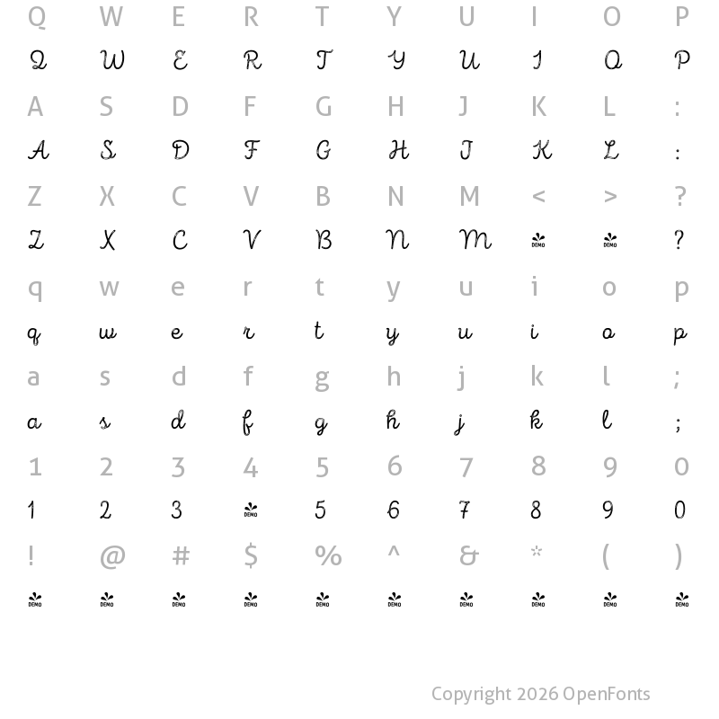 Character Map of FONTSPRING DEMO - Intro Script R G Base Regular