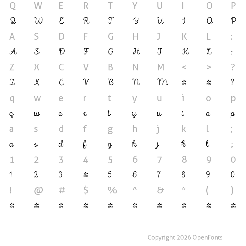 Character Map of FONTSPRING DEMO - Intro Script R L Base Regular