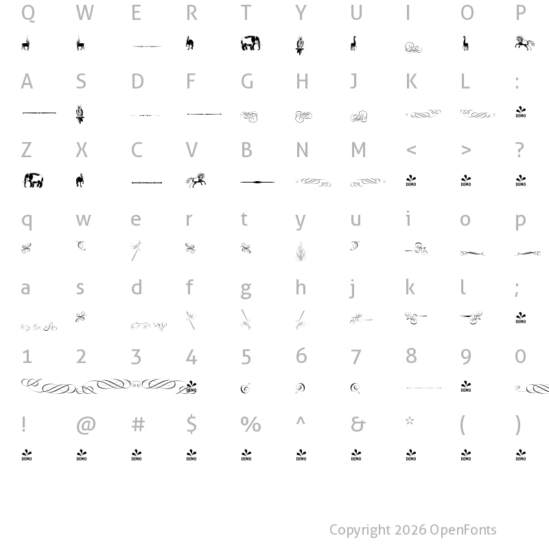Character Map of FONTSPRING DEMO - Invitation Script Ornaments Two Regular