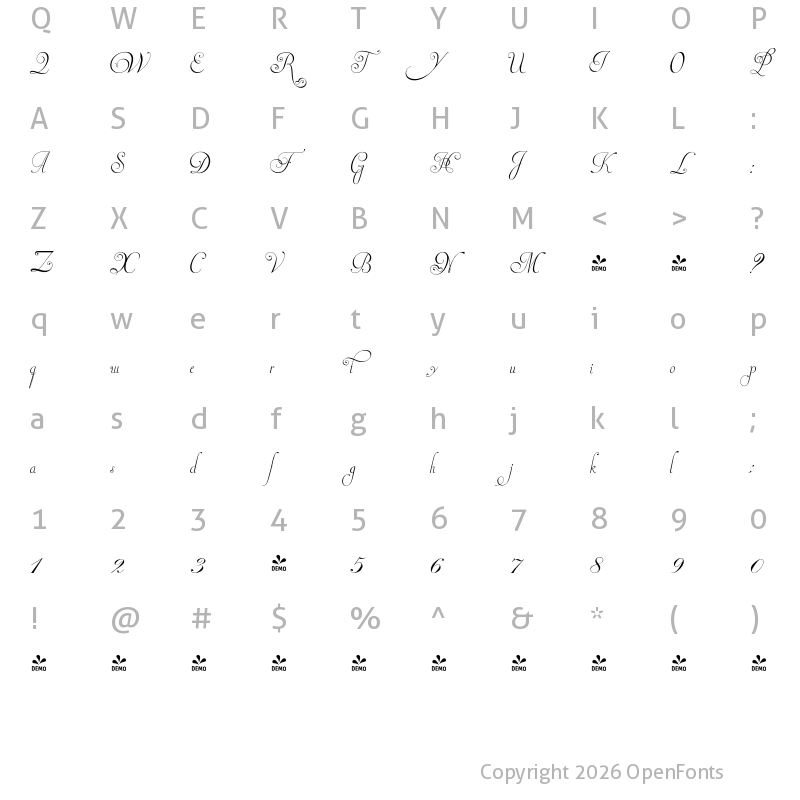 Character Map of FONTSPRING DEMO - Invitation Script Two Regular