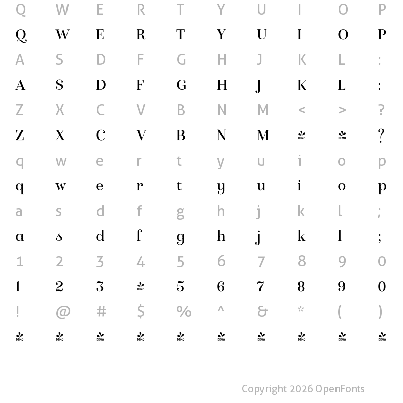 Character Map of FONTSPRING DEMO - Isabel Regular