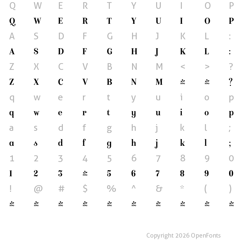 Character Map of FONTSPRING DEMO - Isabel SemiCondensed Bold Regular
