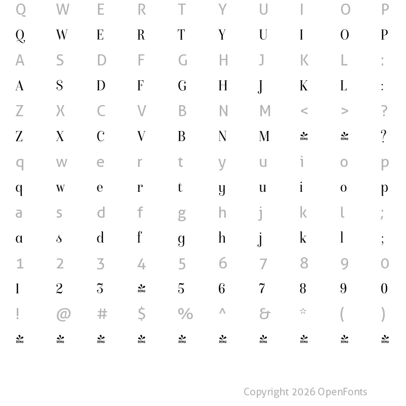 Character Map of FONTSPRING DEMO - Isabel SemiCondensed Light Regular