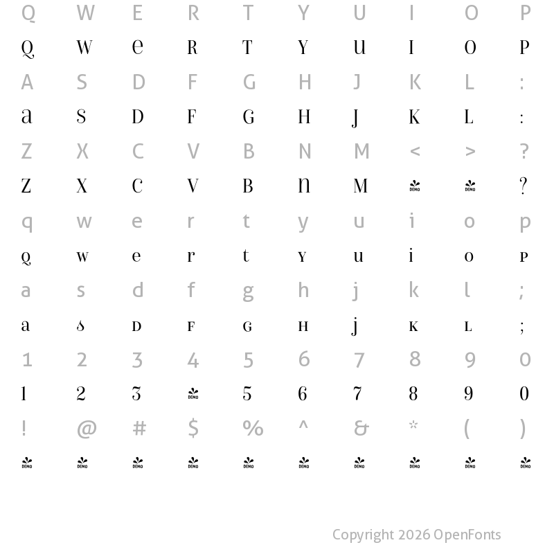 Character Map of FONTSPRING DEMO - Isabel SemiCondensed Unicase Light Regular