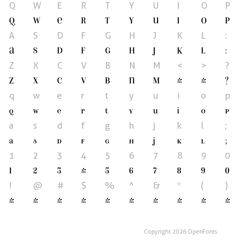 Character Map of FONTSPRING DEMO - Isabel SemiCondensed Unicase Regular